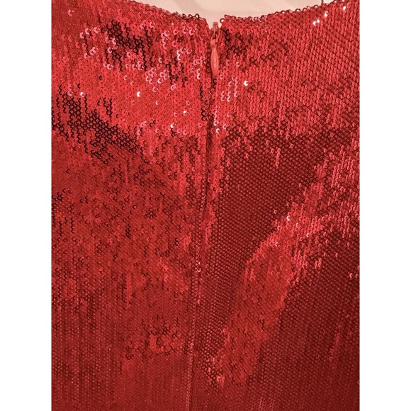 QUEEN OF SPARKLES Red Sequin Tank Red White Feathers Medium Christmas Valentine - Picture 4 of 7